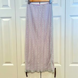 Urban Outfitters long mesh lace skirt. Pale blue/green flower lace print. XS